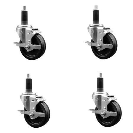 Service Caster 4'' Phenolic Swivel 1-1/8'' Expanding Stem Caster Set with Brake, 4PK SCC-EX20S414-PHR-TLB-118-4